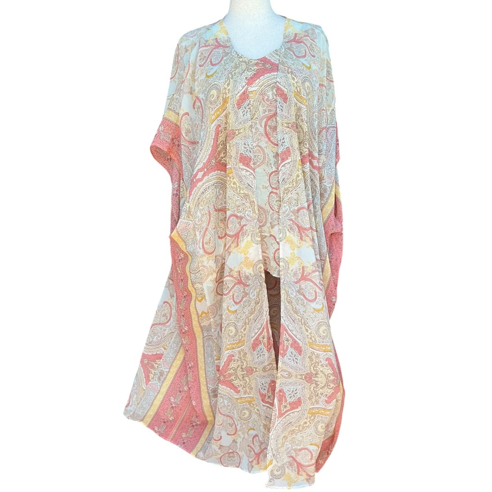 Lane Bryant Kimono Set Women 22 Pink Paisley Tiered Tank Boho Resort Ethereal